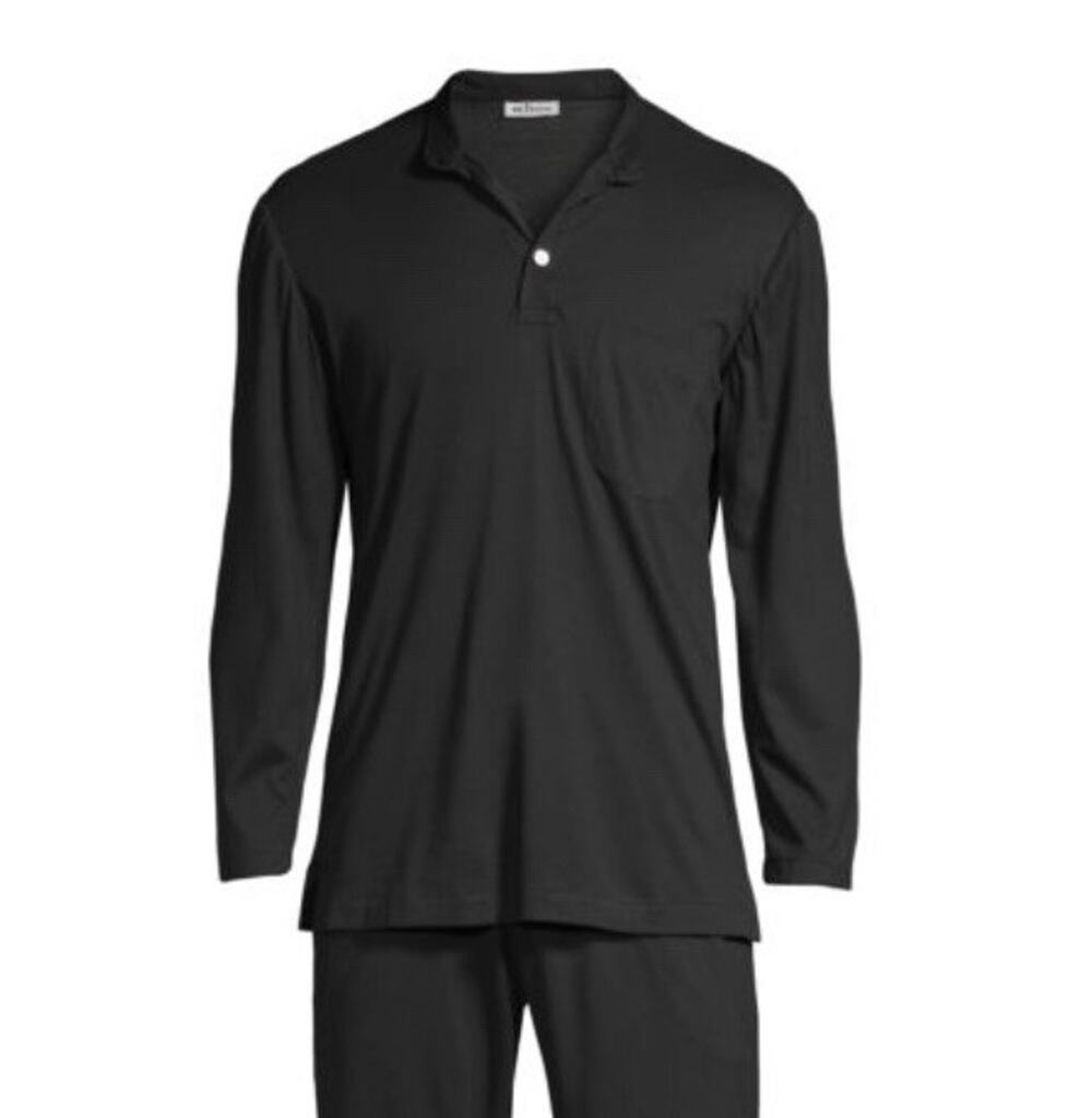 New With Tags Kiton Black Cotton/Cashmere Collarless Polo Shirt Size S $1875.00